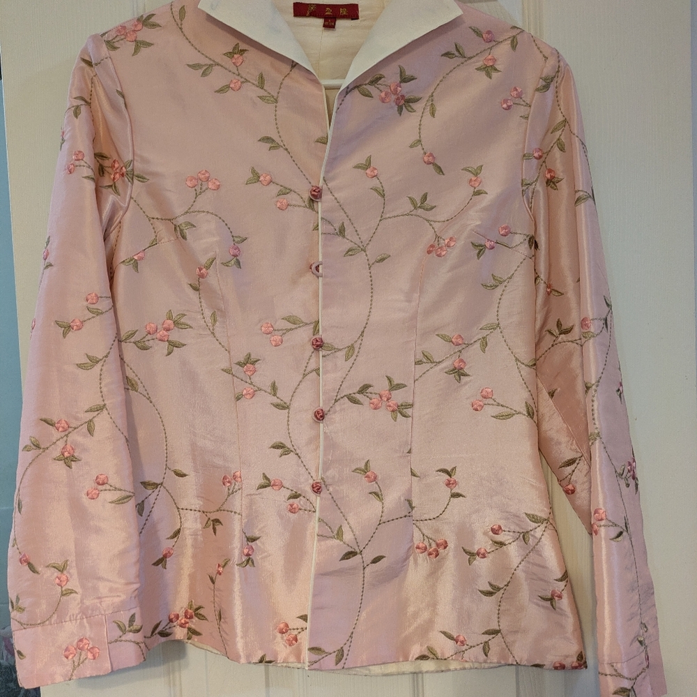 Floral Embroidered Pink Jacket